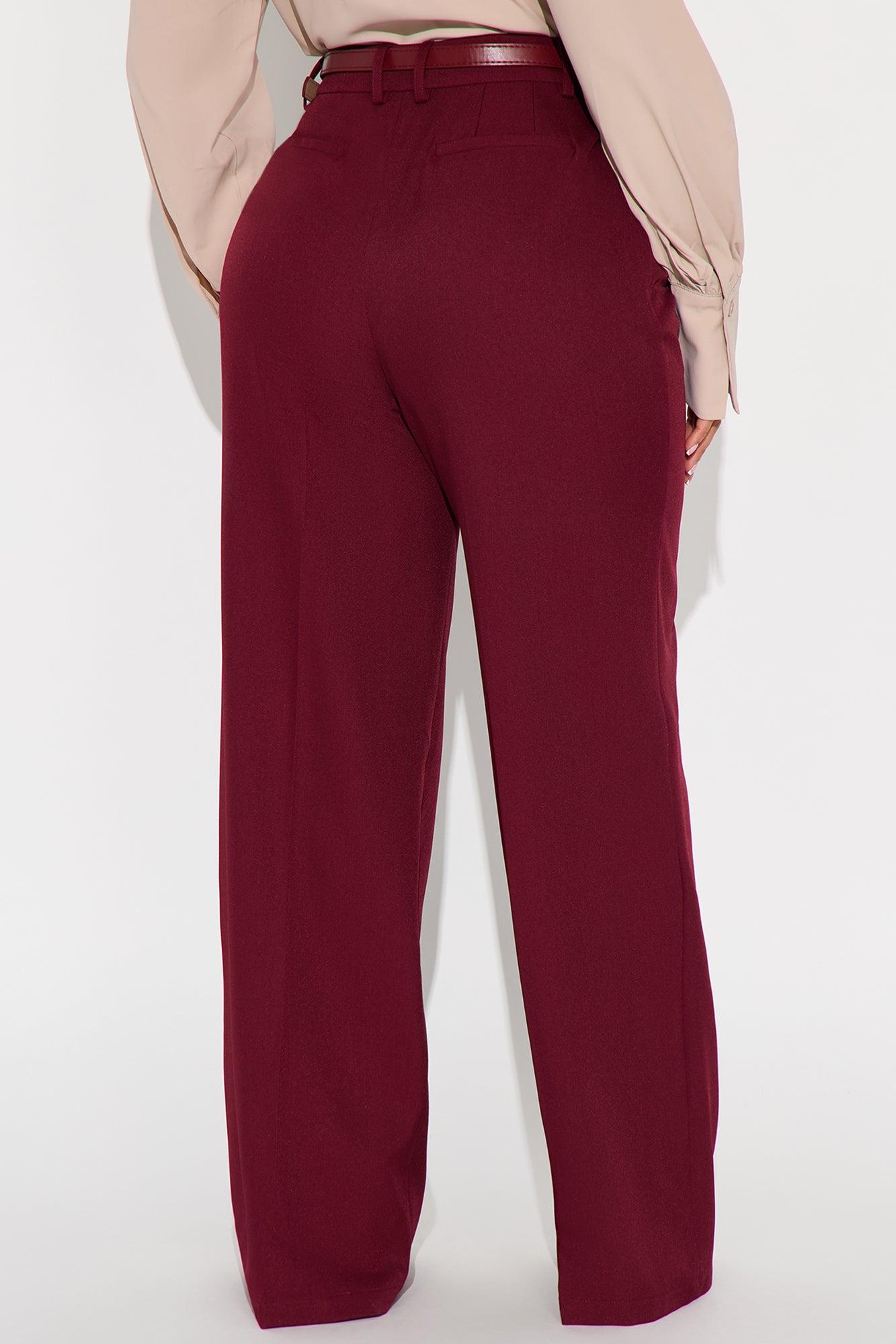 Claudia Belted Straight Leg Trouser Pant 33″ - Wine Female Product Image