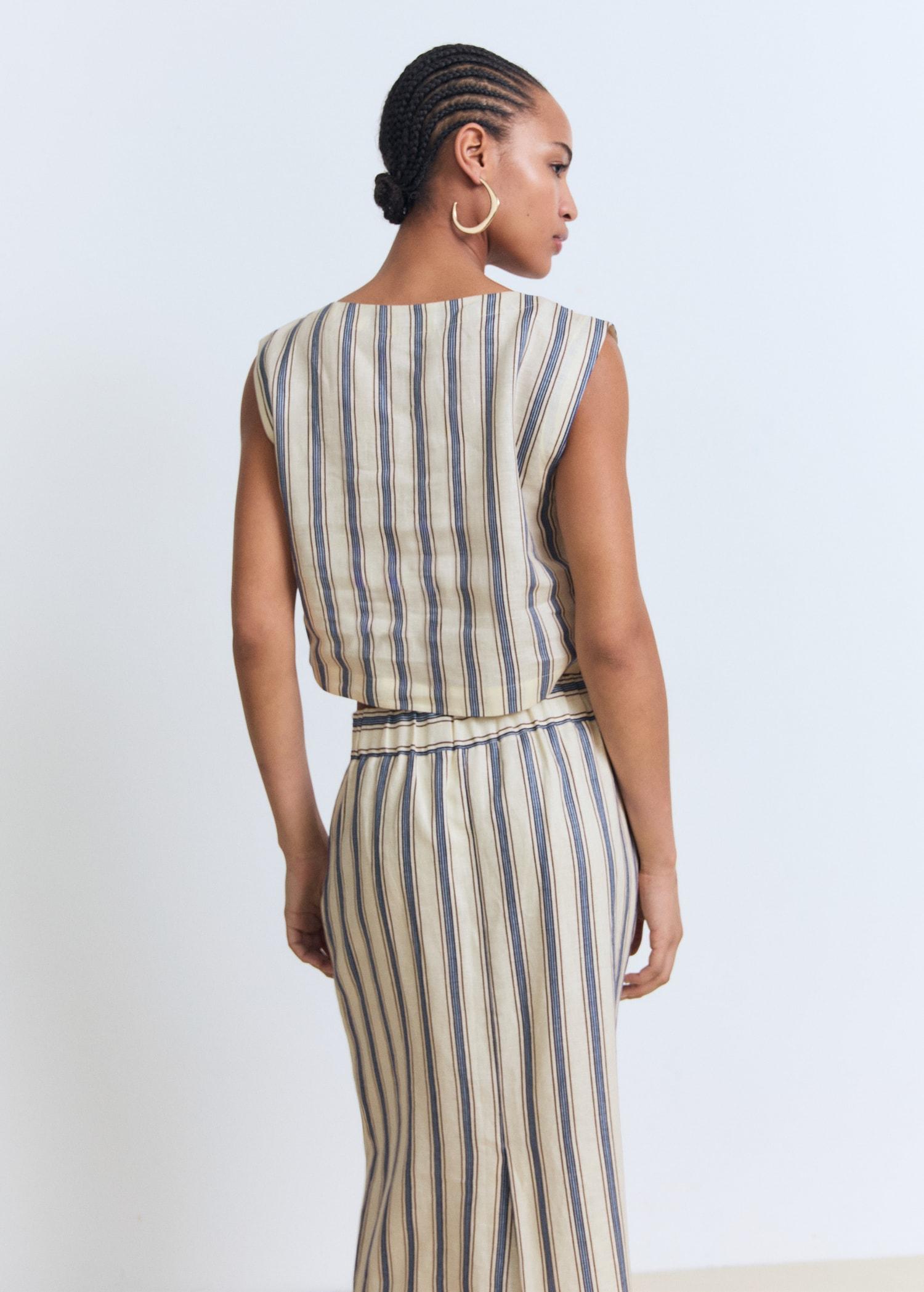 Striped linen top - Women | MANGO USA Product Image