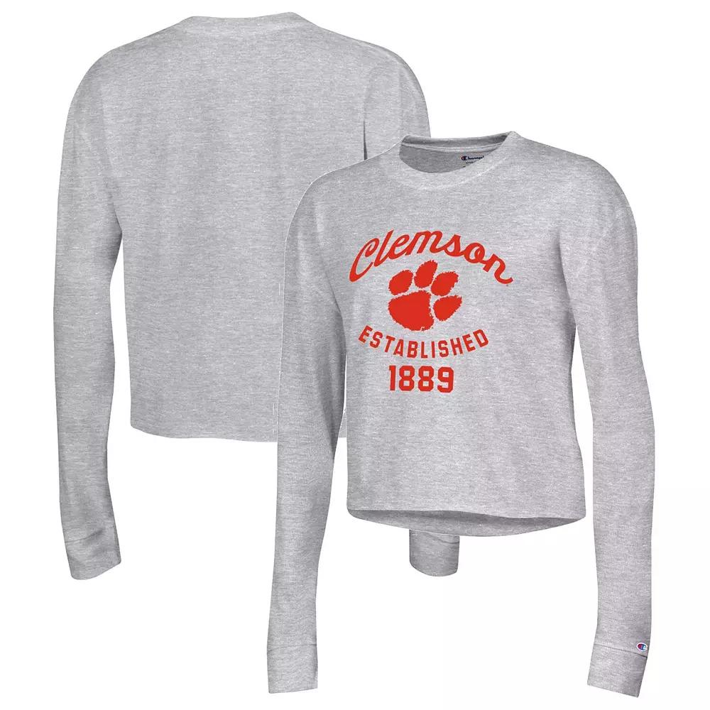 Women's Champion Gray Clemson Tigers Boyfriend Cropped Long Sleeve T-Shirt, Size: 2XL, Grey Product Image