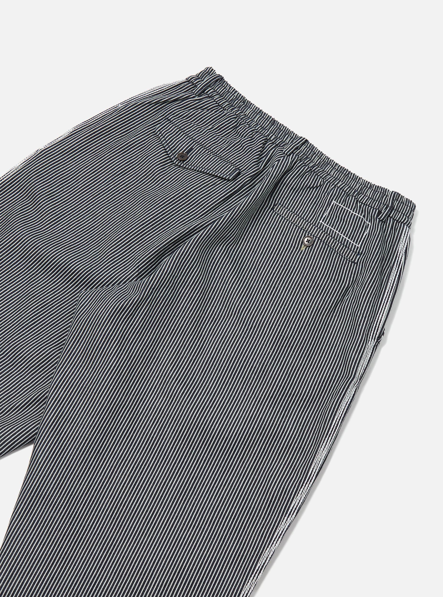 Universal Works Pleated Track Pant in Indigo Hickory Stripe Denim Product Image