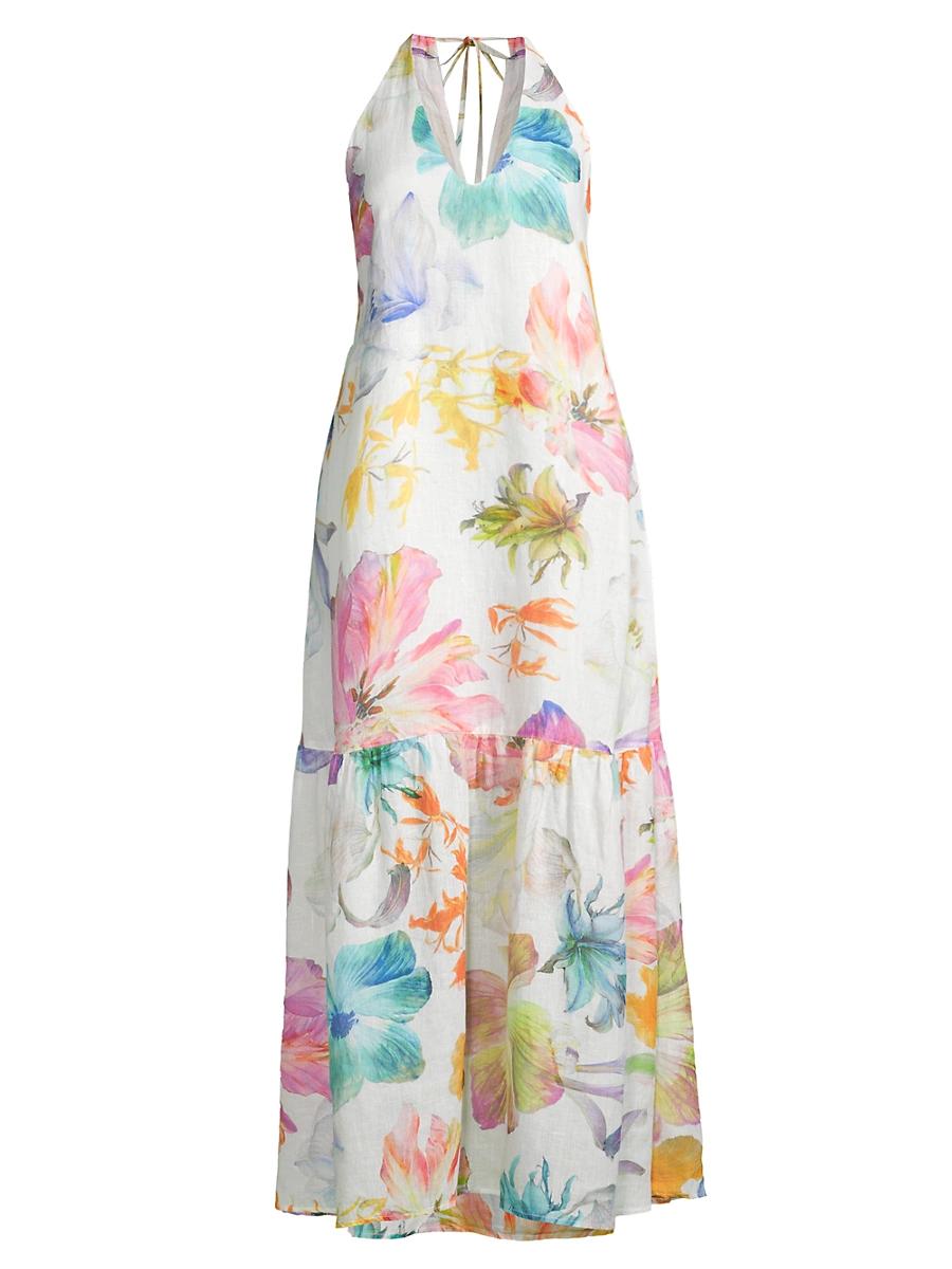 Womens Linen Floral Halter Maxi Dress Product Image