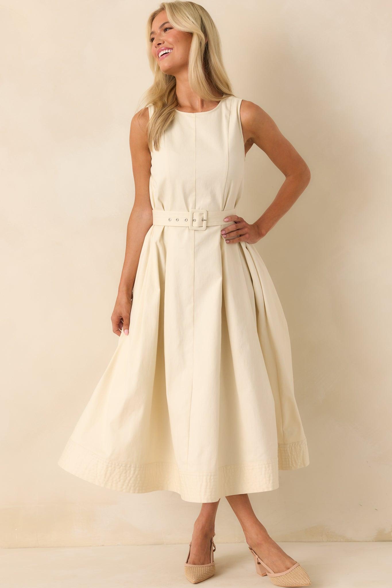 Young At Heart Ecru Belted Sleeveless Maxi Dress Product Image