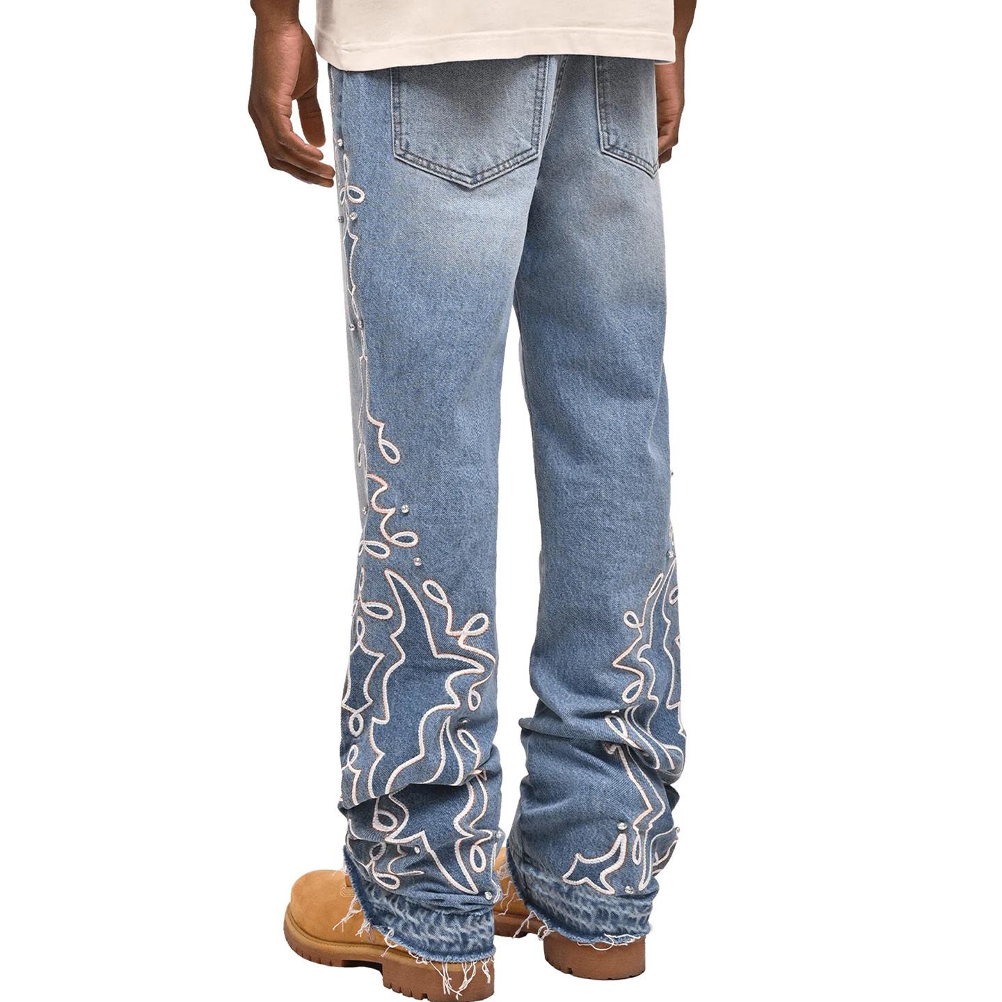 Men's Street Embroidered Stretch Denim Straight Pants Product Image