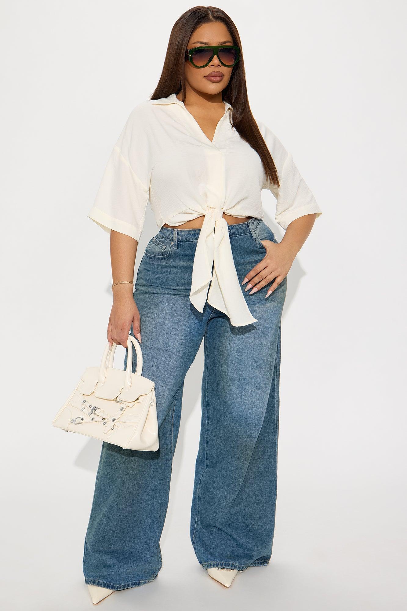 Coastal Vibe Tie Front Top - Cream Product Image