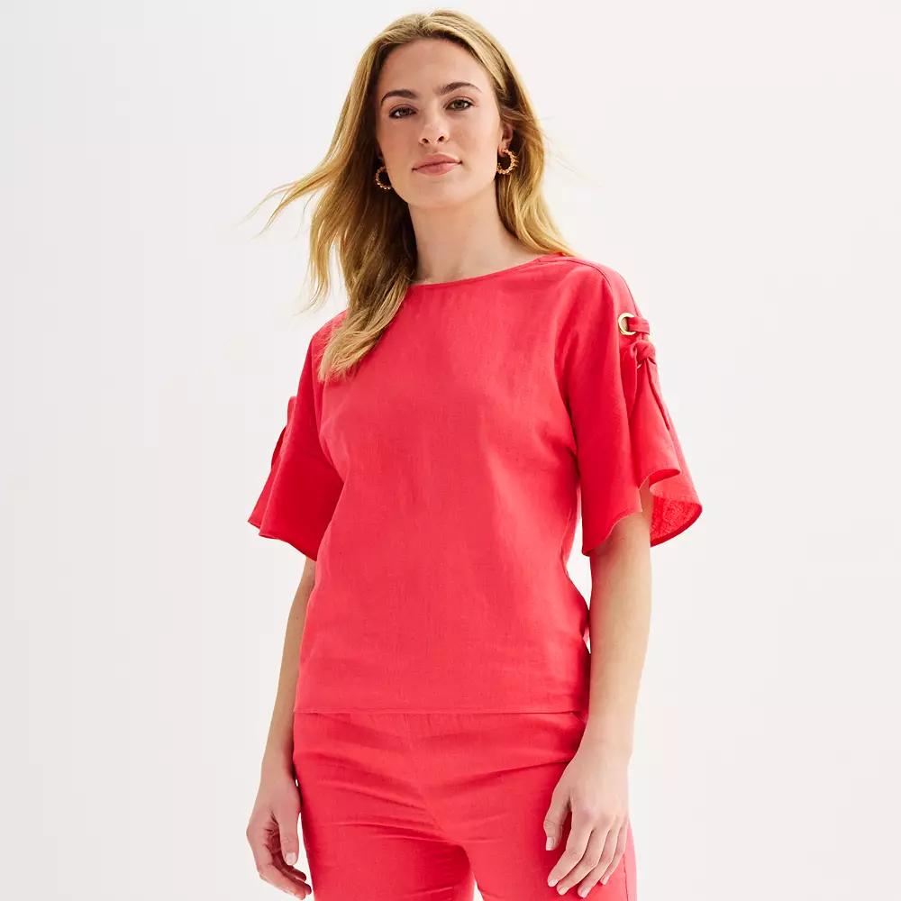 Women's Ellen Tracy Linen Flutter Sleeve Top,  Product Image