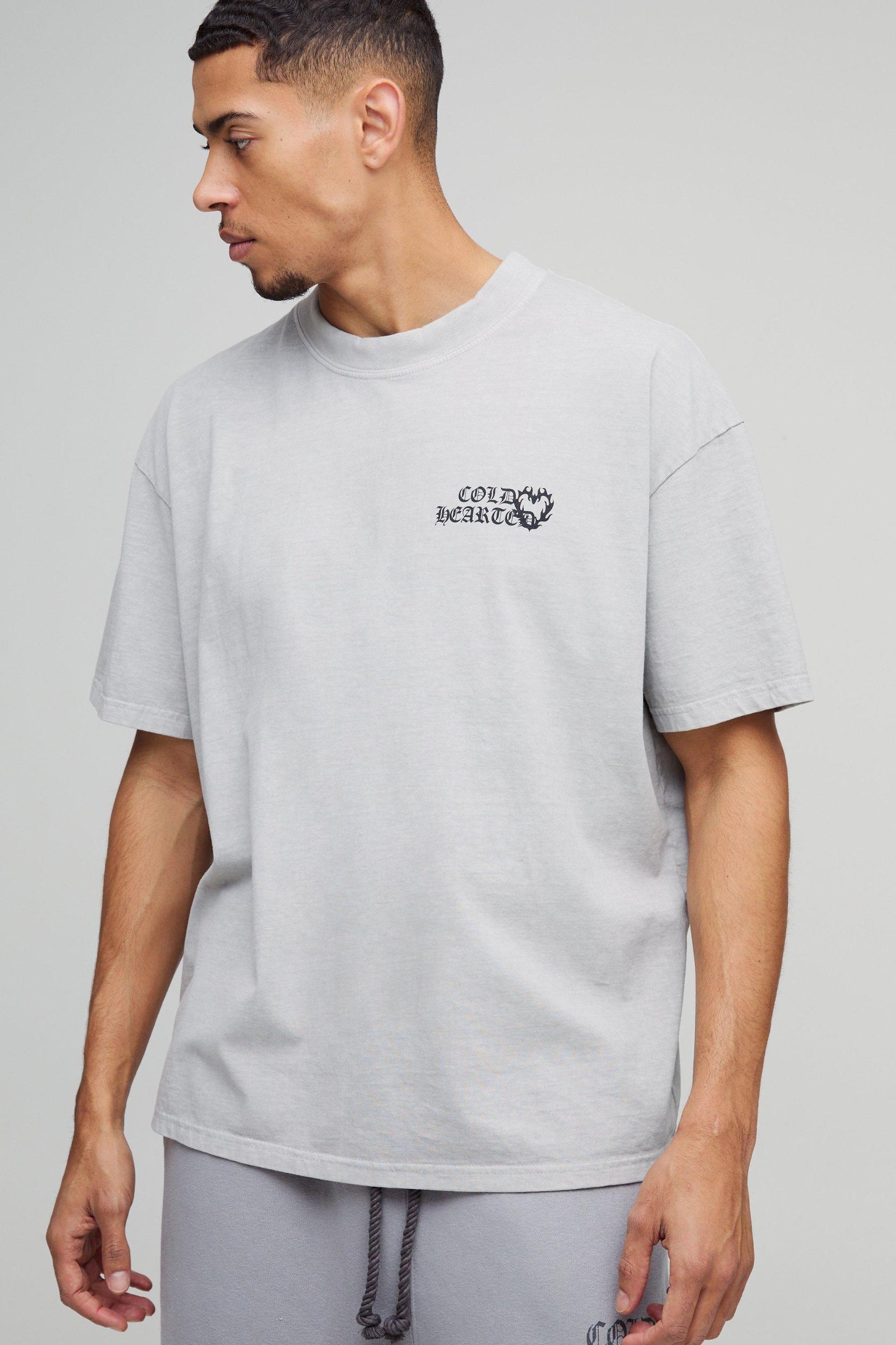Oversized Washed Extended Neck Cold Hearted Graphic T-Shirt | boohooMAN USA Product Image