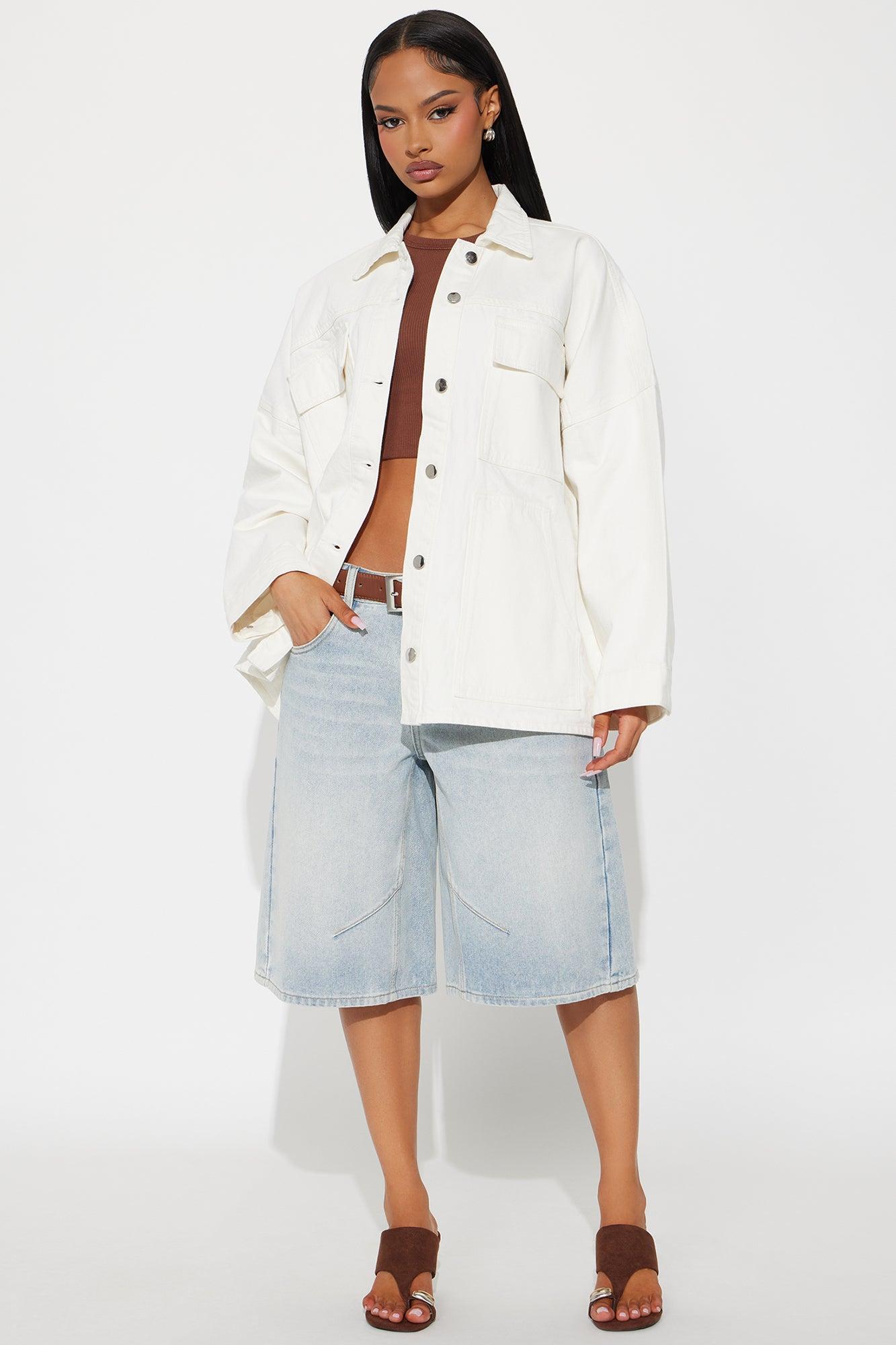 Candice Oversized Denim Jacket - Cream Product Image