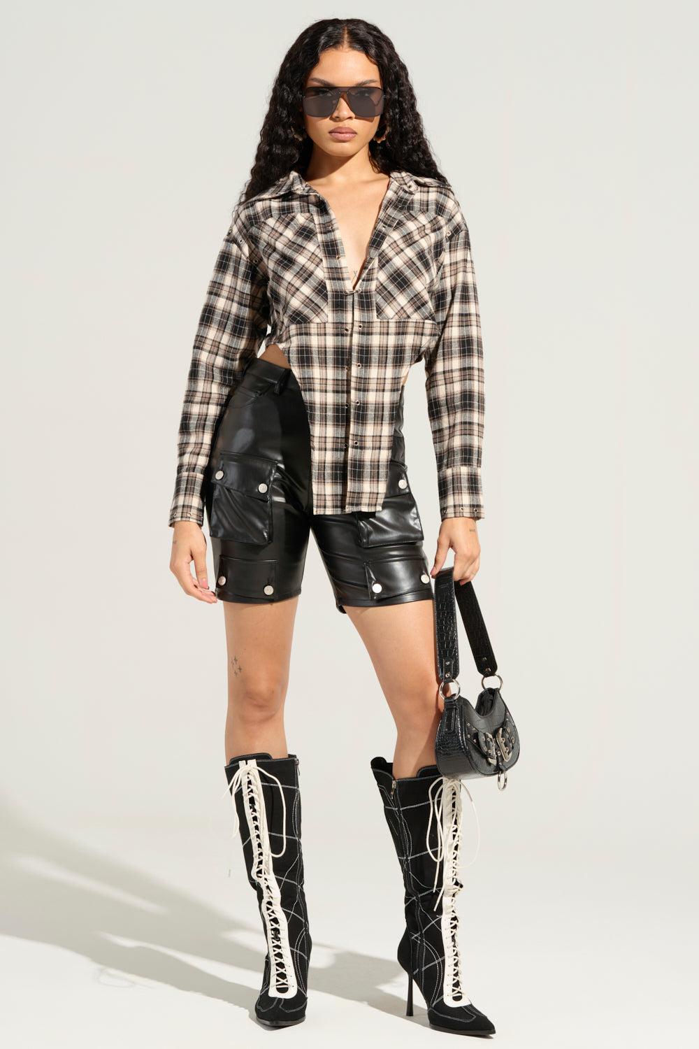MISS PERFECT PLAID BUTTON DOWN Product Image