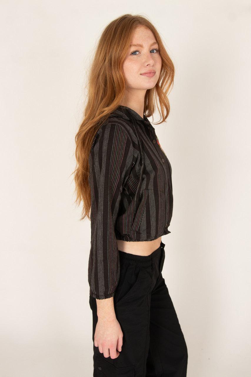 Crochet Stripe Cotton Hoodie Product Image