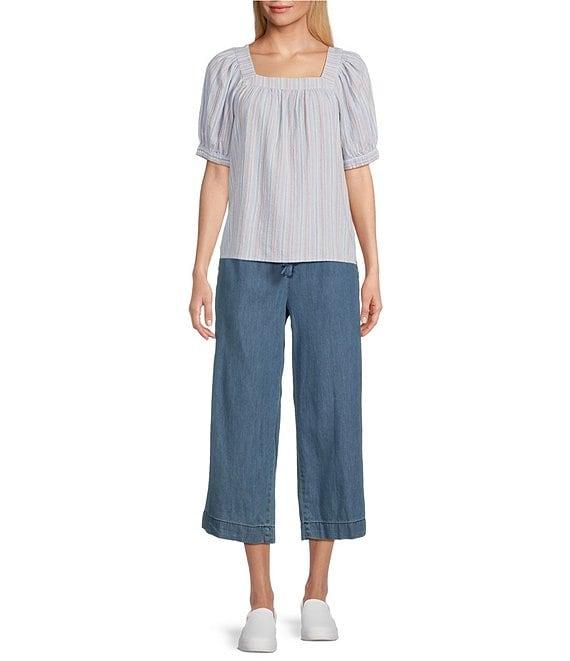 Westbound Striped Short Sleeve Square Neck Top Product Image