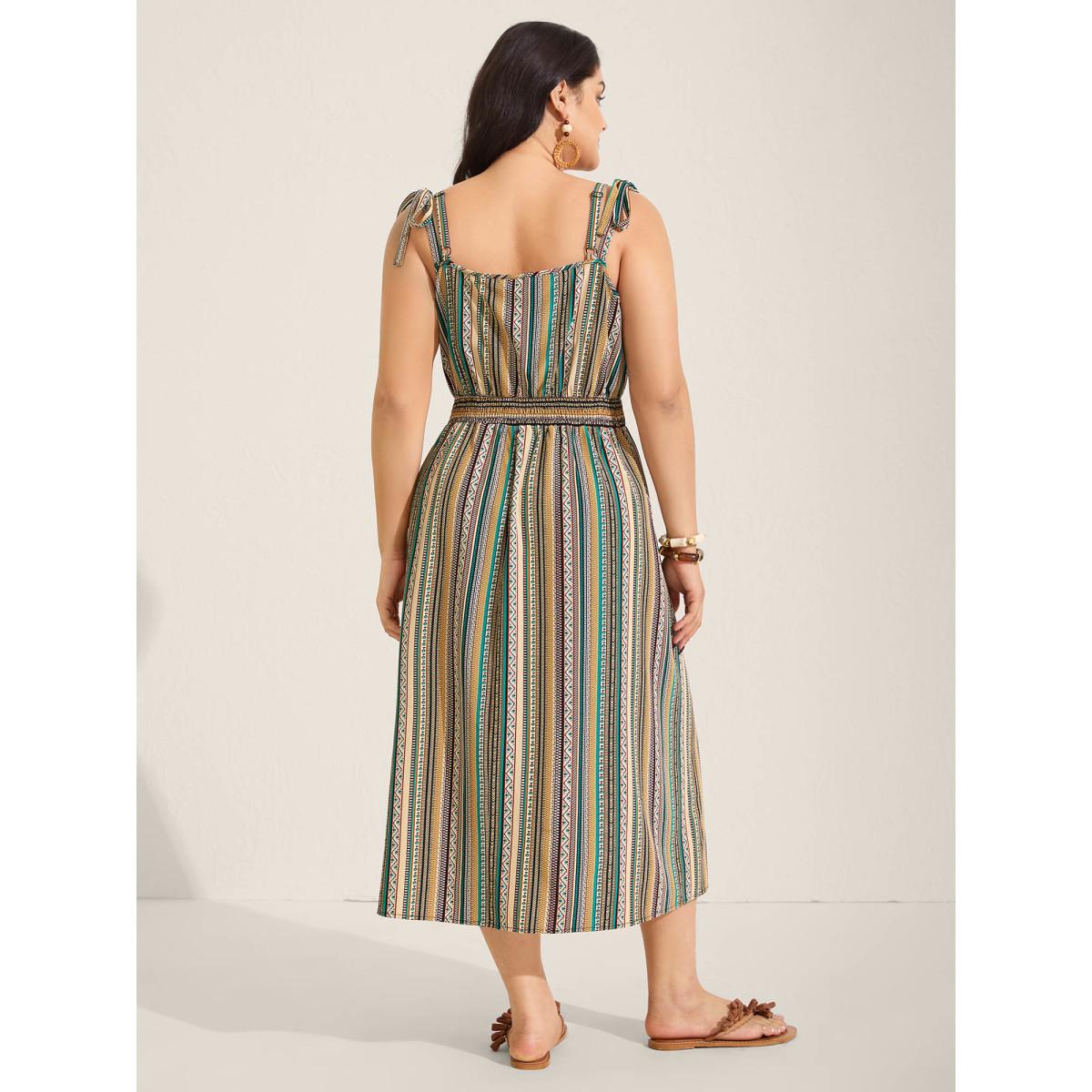 Plus Size Boho Stripe Knotted Straps Midi Dress Multicolor Women Non Sleeveless Curvy BloomChic 22-24/3X Product Image