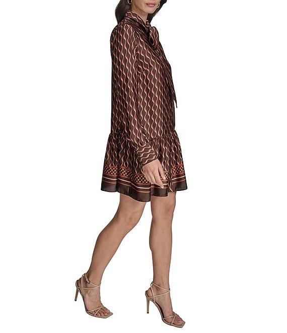 BCBG Mock Neck Tie Long Sleeve Shift Mini Dress Product Image