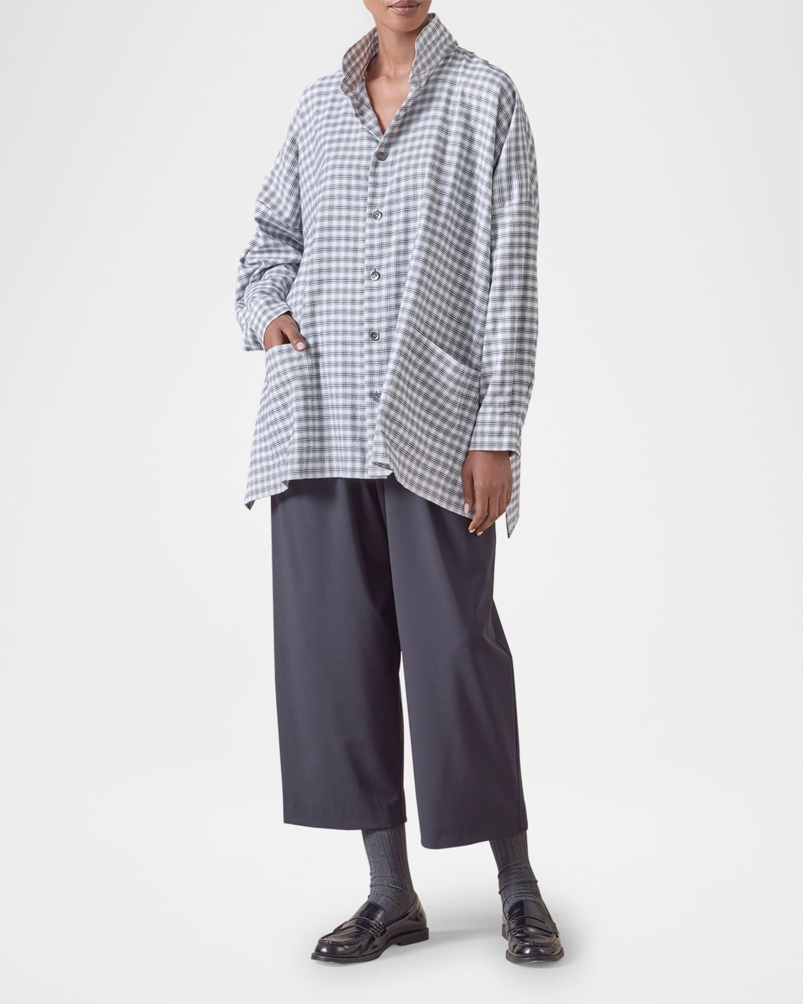 Mini Houndstooth Wide Longer-Back Double Stand-Collar Shirt Jacket (Long Length) Product Image