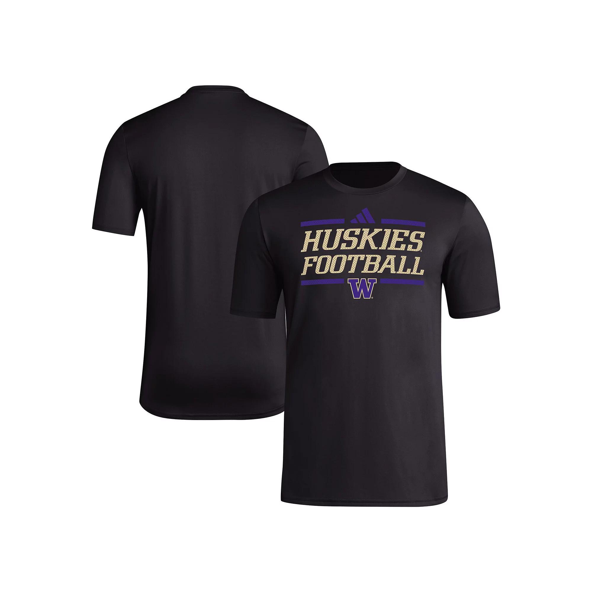 Men's adidas Black Washington Huskies Locker Football Pre-Game AEROREADY T-Shirt, Size: 2XL Product Image