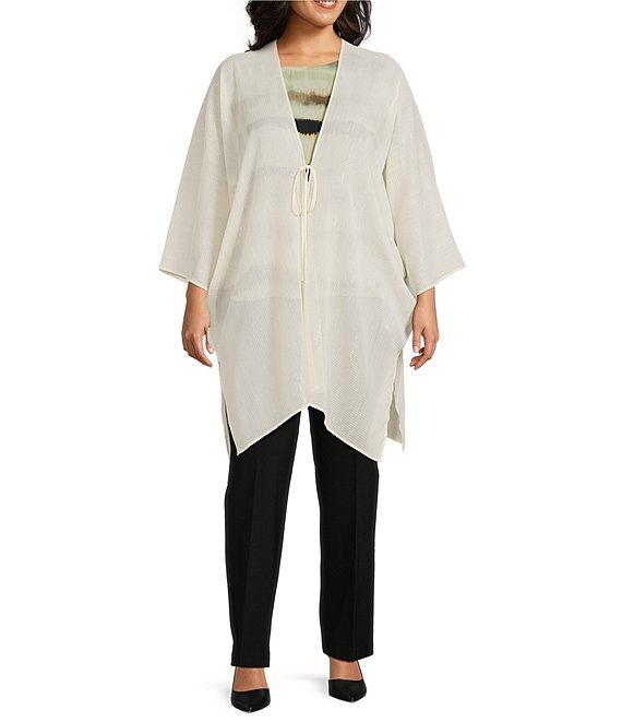 Anne Klein Plus Size Shimmer Texture 3/4 Sleeve Open Front Cardigan Product Image