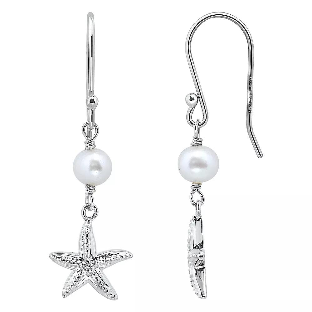 Aleure Precioso Sterling Silver Starfish & Freshwater Cultured Pearl Drop Earrings, Women's, Silver Tone Product Image
