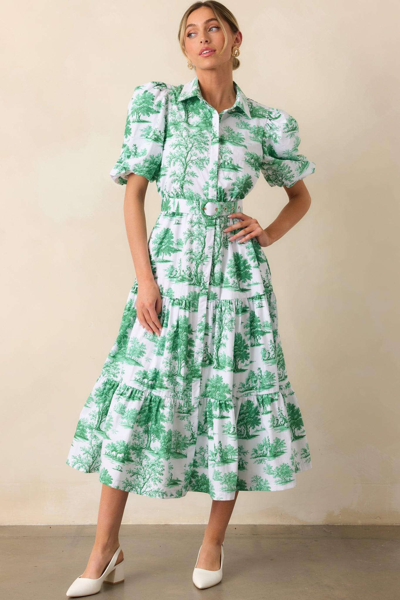 Georgia Eden Green Toile Cotton Midi Dress Product Image
