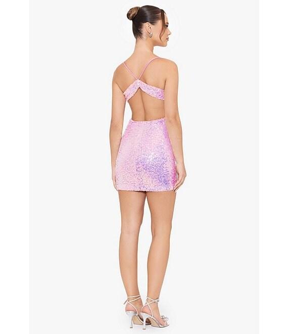 Blondie Nites Sleeveless Spaghetti Strap Iridescent Sequin Open Back Dress Product Image