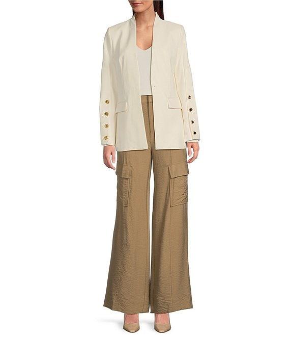 Donna Karan Collarless 4-Button Sleeve Blazer Product Image