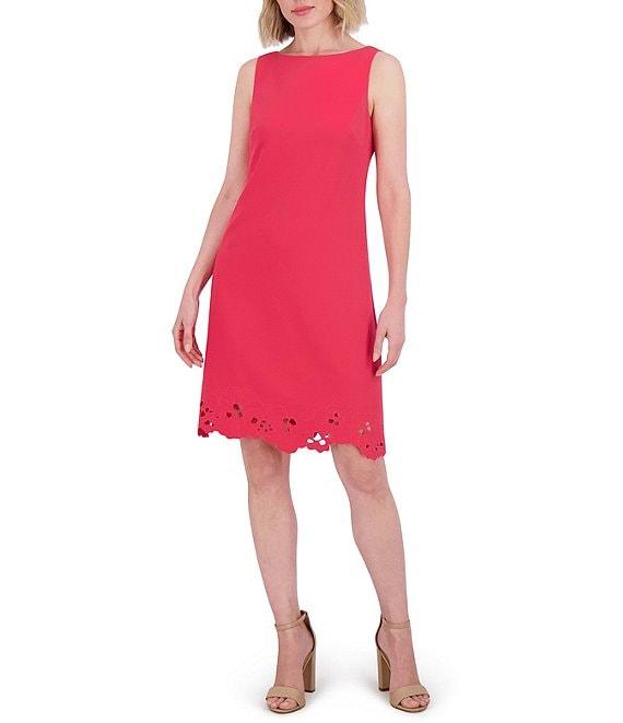 Vince Camuto Crepe Boat Neckline Sleeveless Shift Dress Product Image