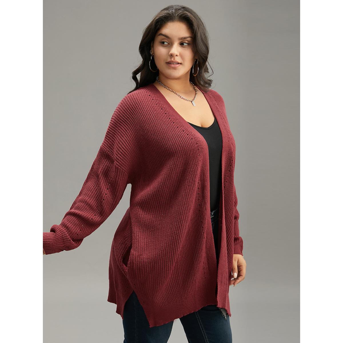 Plus Size Plain Open Front Drop Shoulder Basic Cardigan Scarlet Women Casual Loose Long Sleeve Dailywear Cardigans BloomChic 14-16/1X Product Image