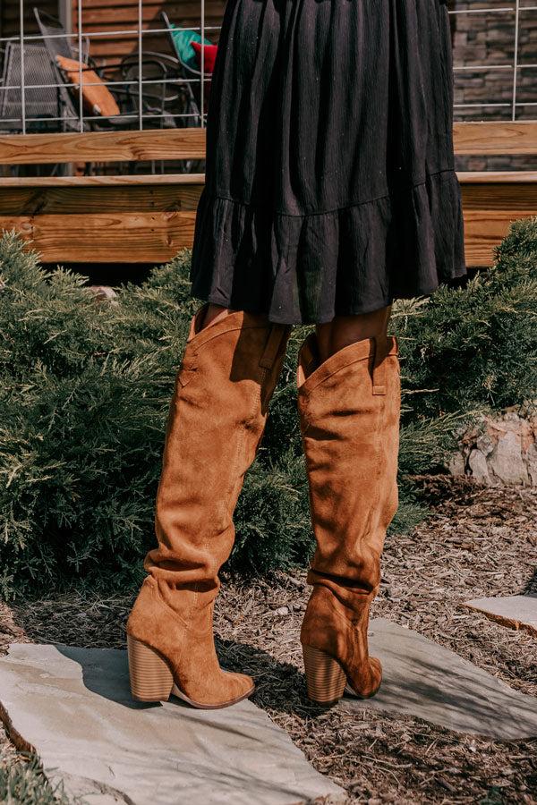 The Ava Faux Suede Thigh High Boot In Brown Product Image