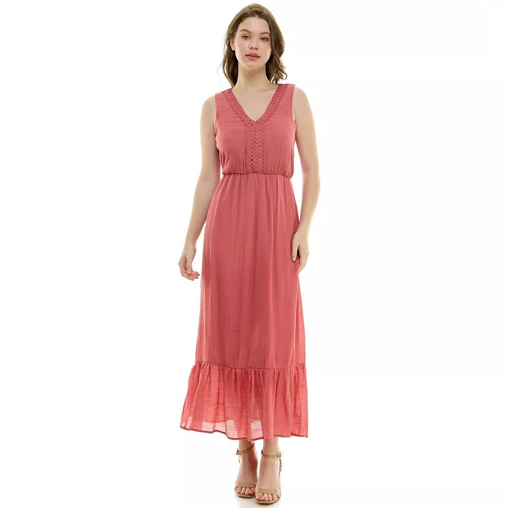 Women's Luxology V Neck Gauze Maxi Dress, Size: Small, Rosewood Product Image