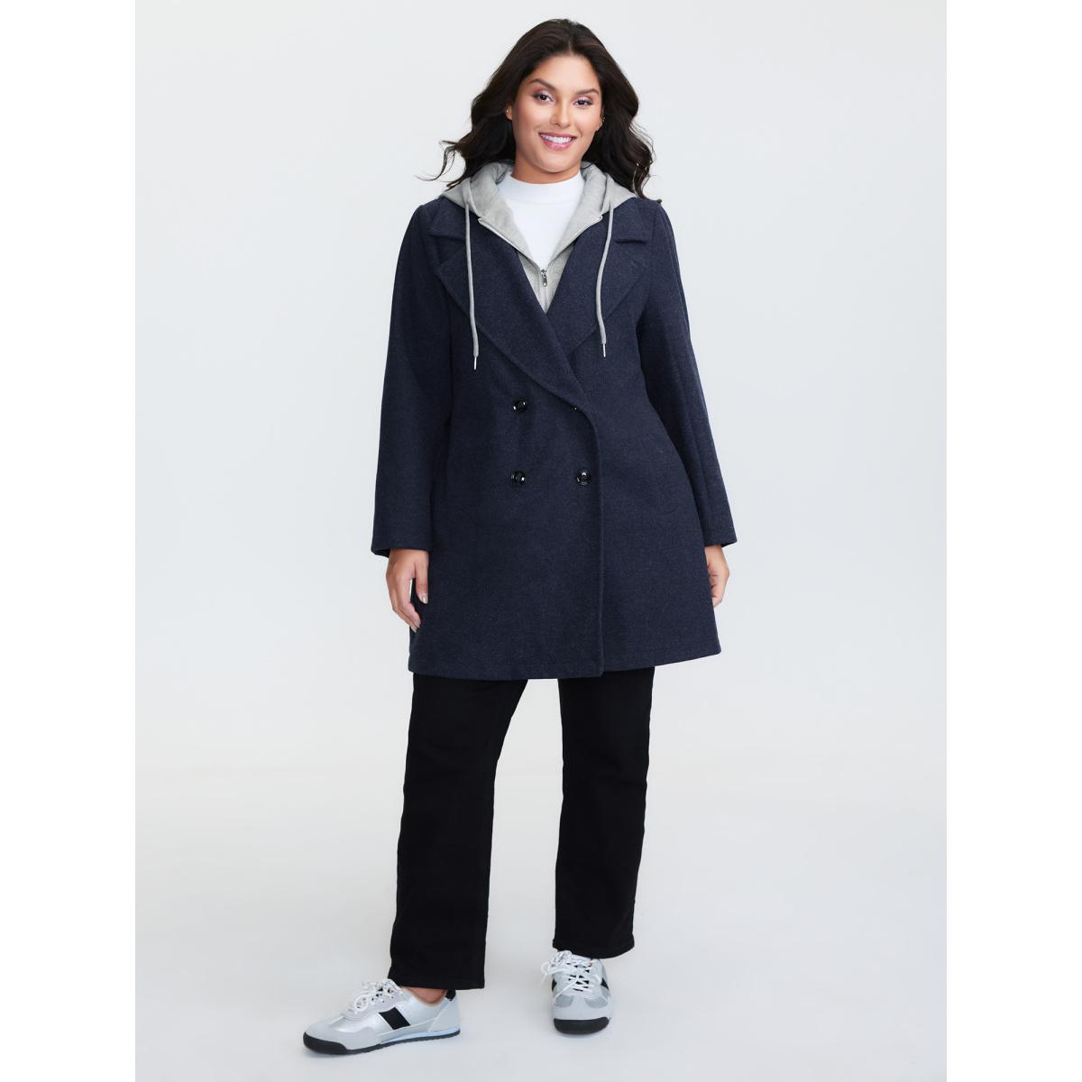 Plus Size 2 In 1 Double Breasted Hooded Coat Women Midnight Leisure Contrast Ladies Casual Winter Coats BloomChic 10/M Product Image