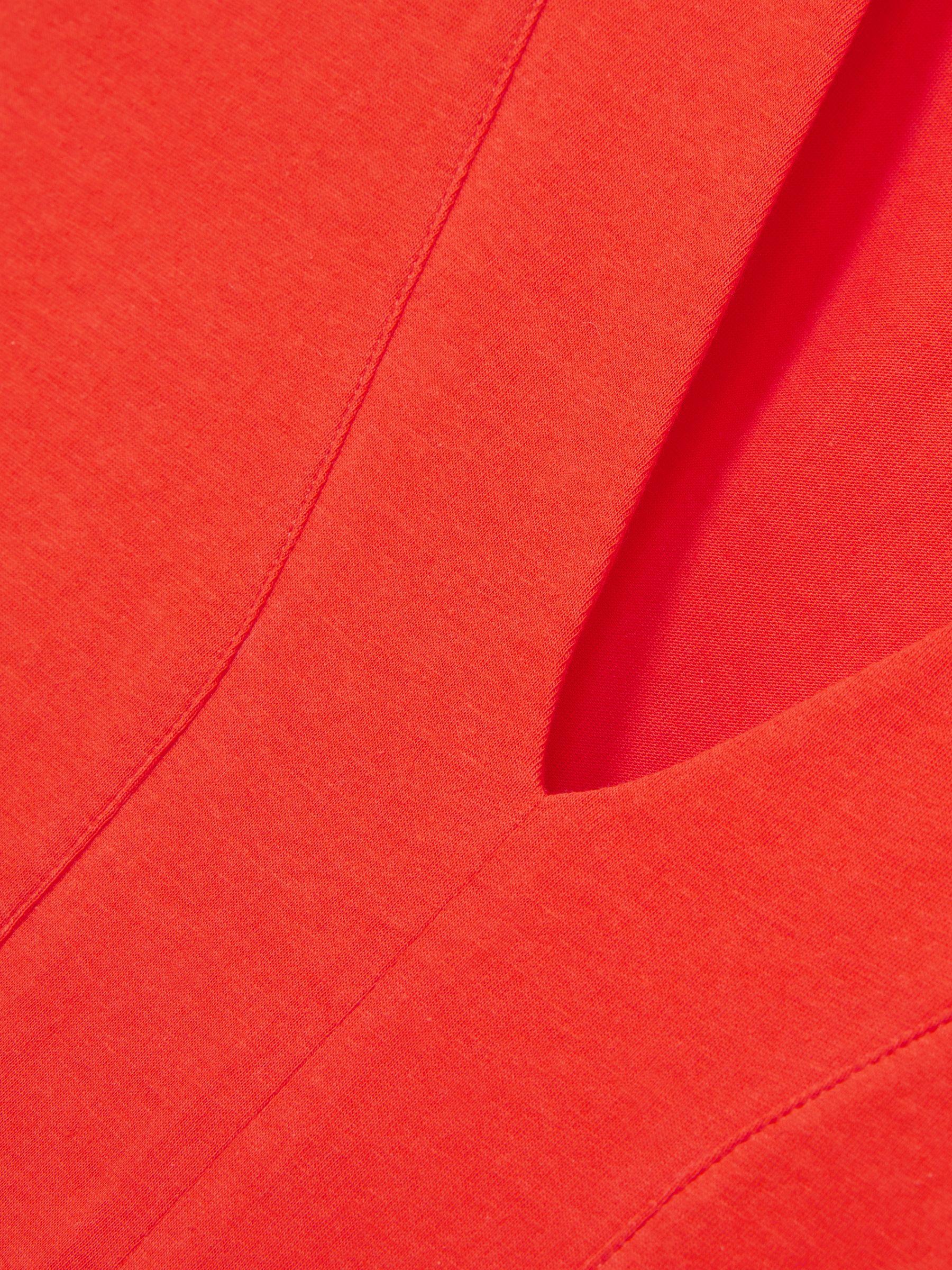 Cotton Shoulder-Pad V-Neck Top in Coral Product Image