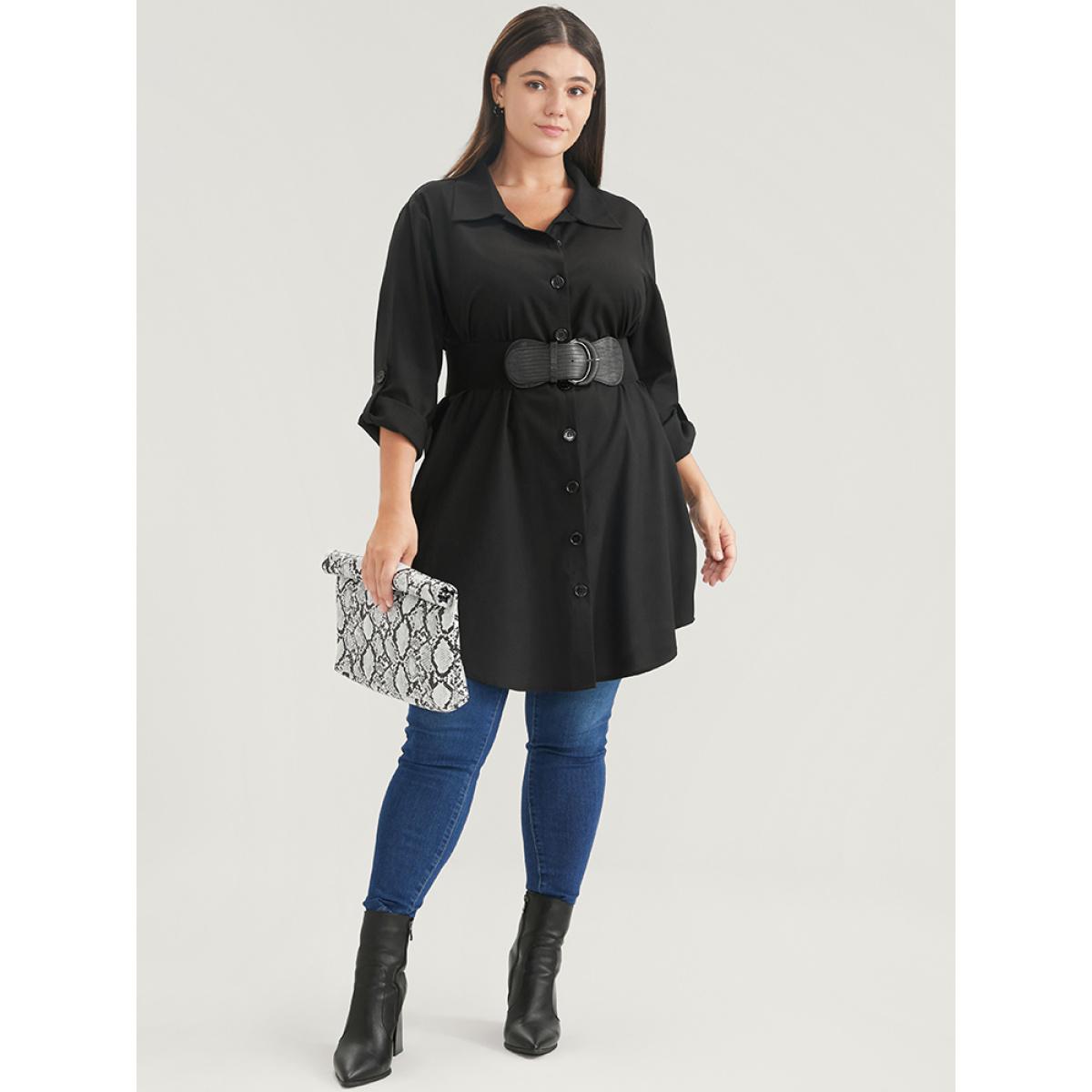 Plus Size Solid Pocket Button Up Cuffed Sleeve Coat Women Black Casual Button Ladies Dailywear Winter Coats BloomChic 10/M Product Image