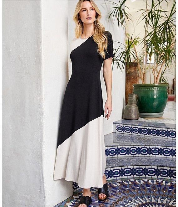 Karen Kane Colorblock Round Neck Short Sleeve A-Line Midi Dress Product Image
