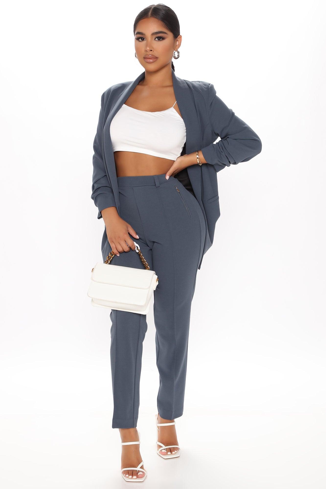 Business Classy Blazer Pant Set - Blue Product Image
