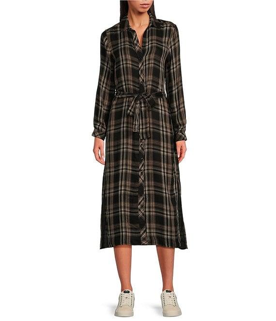 Cloth & Stone Woven Split V-Neck Long Roll Tab Sleeve Button Front Belted Duster Product Image