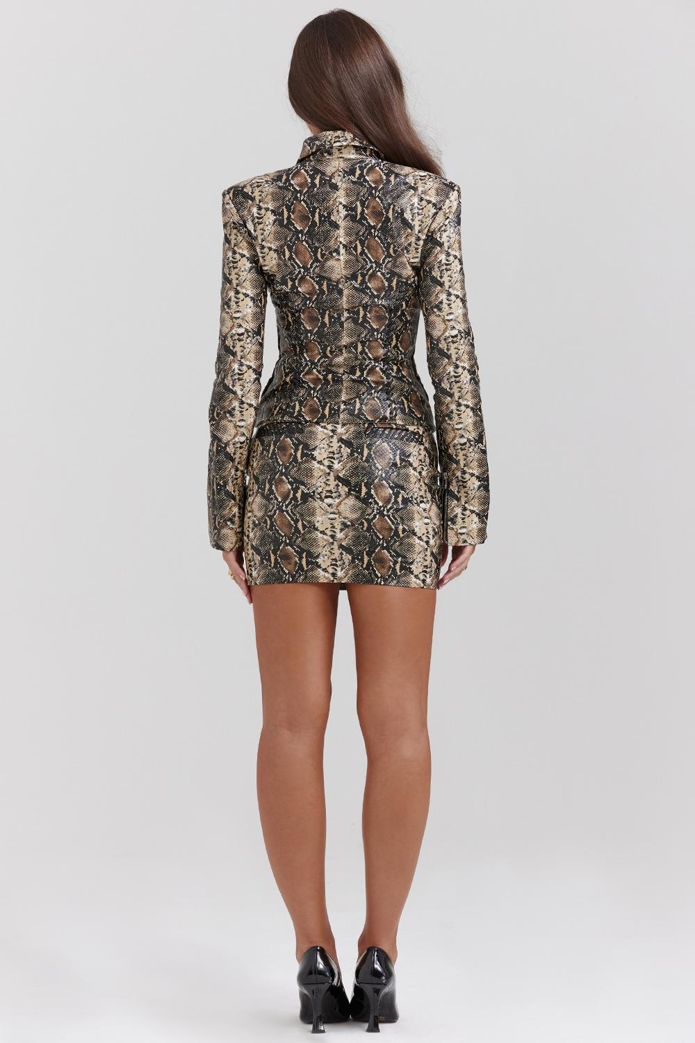 Lena  snake print vegan leather skirt Product Image