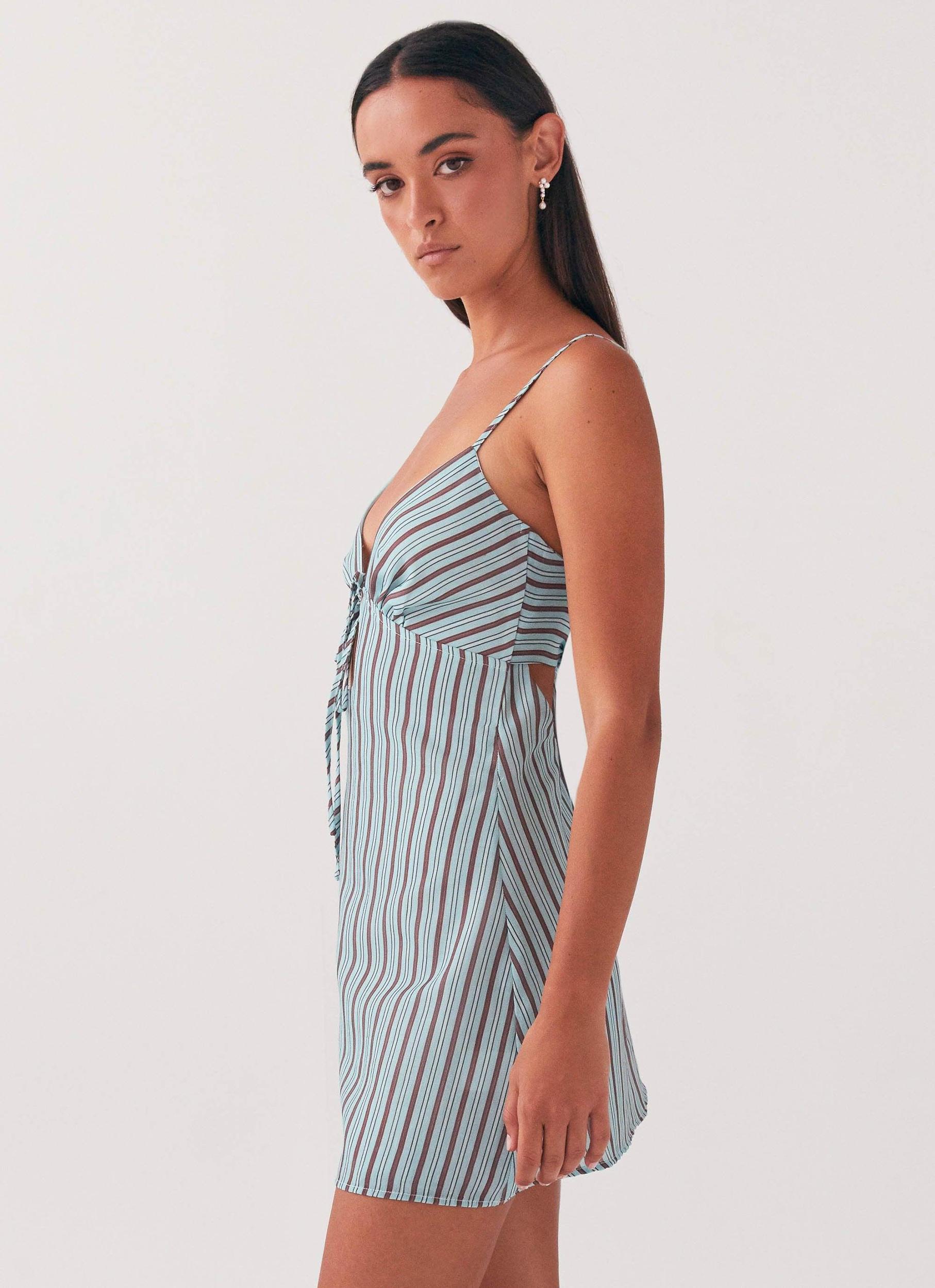 Flora Linen Mini Dress - Coastal Stripe Product Image