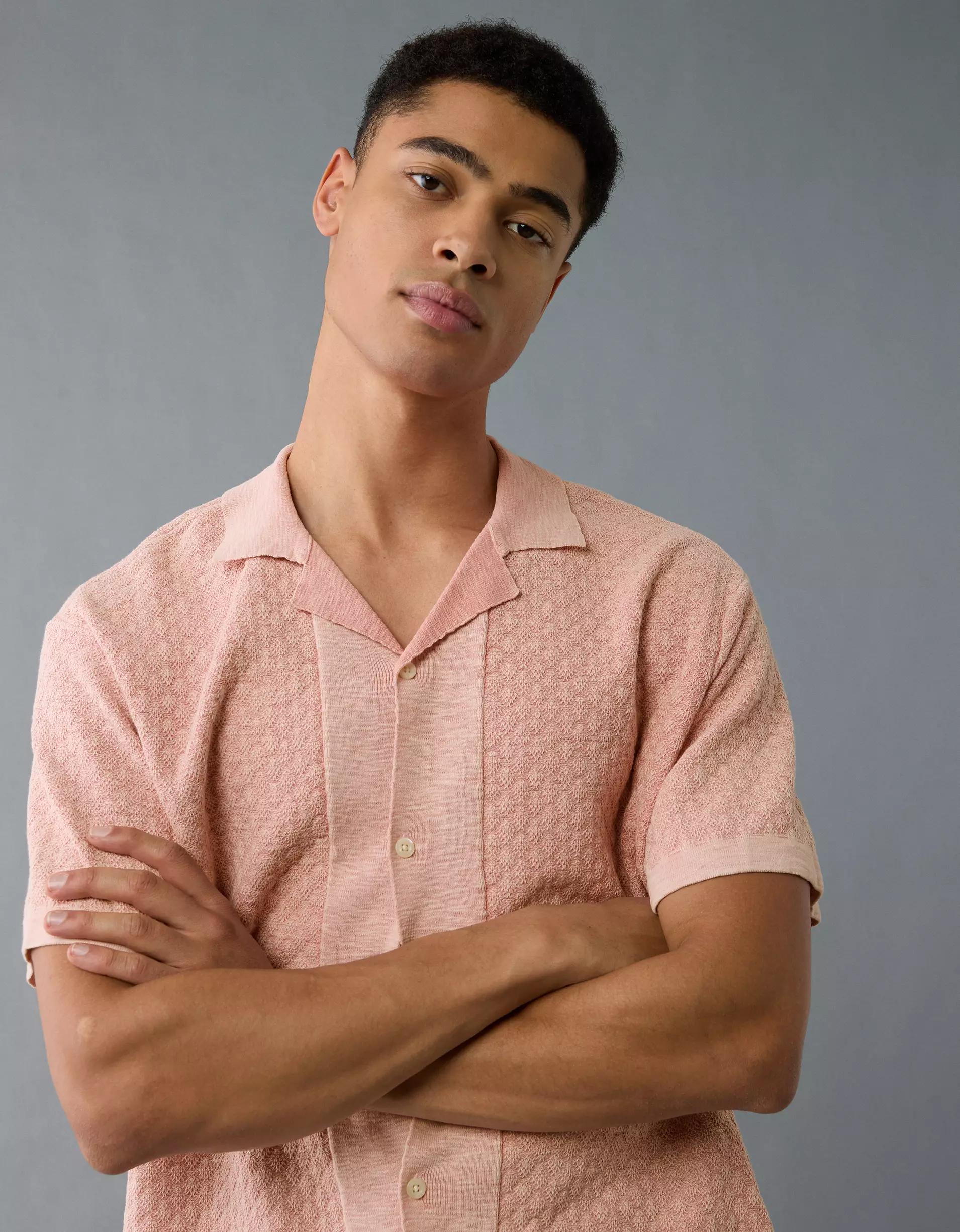 AE Weekend Jacquard Button-Up Sweater Polo Shirt Product Image