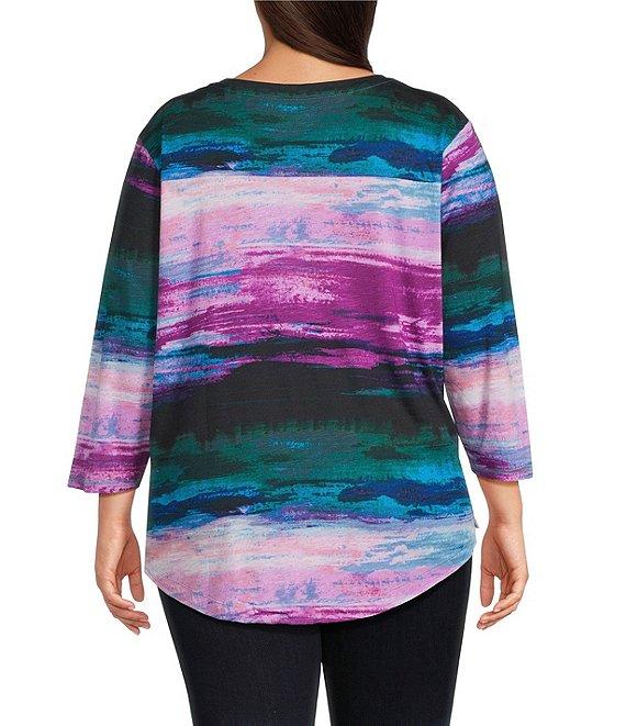 Westbound Plus Size Celestial Harbor Sunset 3/4 Sleeve Crew Neck Knit Top Product Image