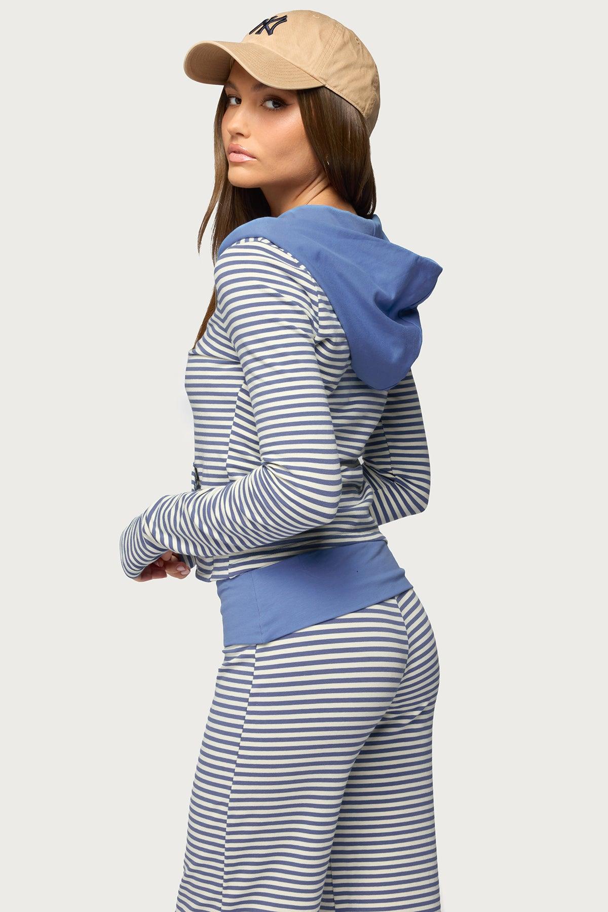 Meggy Striped Zip Up Hoodie Product Image