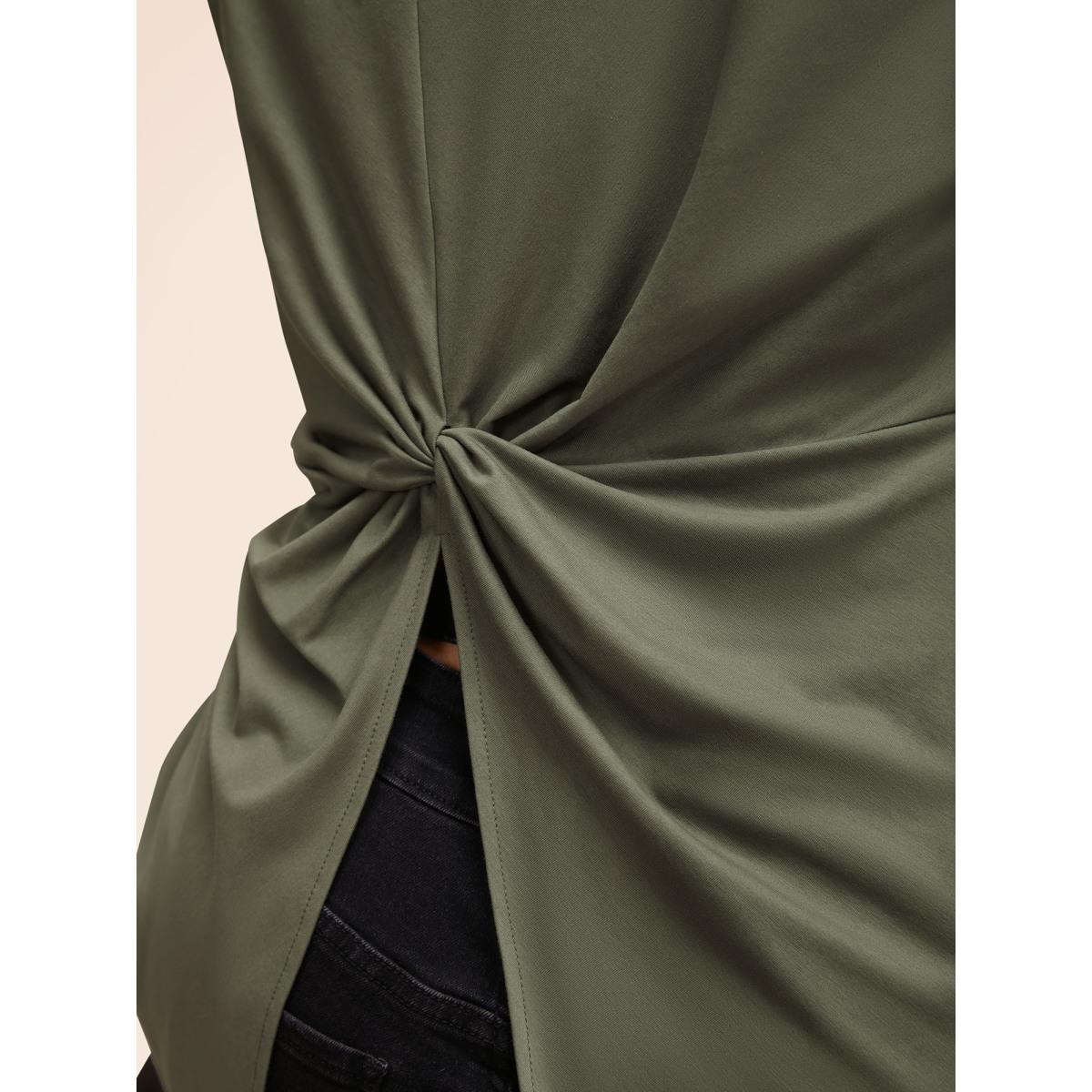 Plus Size Solid Twist Back V Neck Short Sleeve T-shirt Sage Women Casual Plain Plain V-neck Dailywear T-shirts BloomChic 12/L Product Image