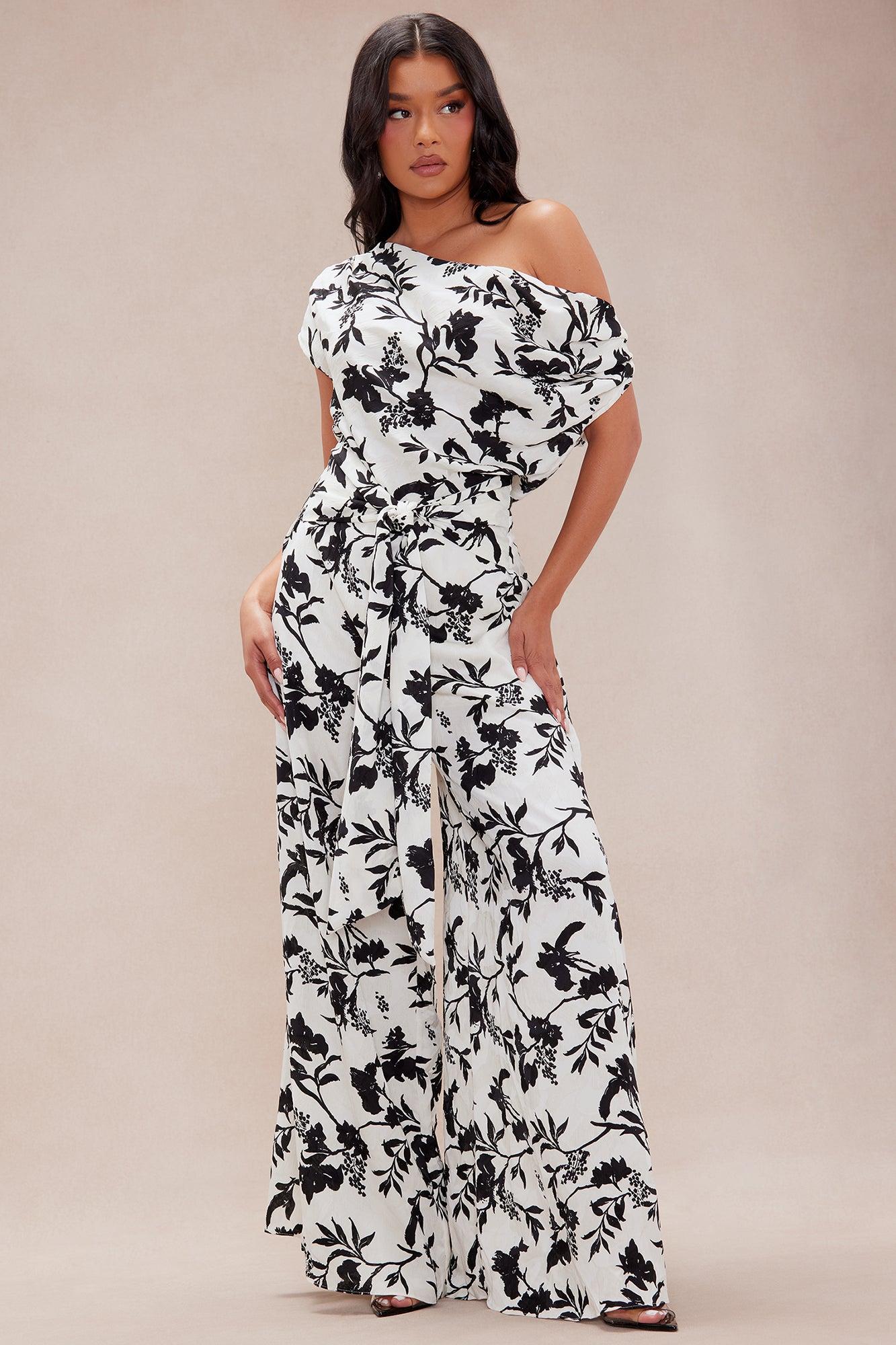 Clarissa Satin Wide Leg Jumpsuit - Ivory/combo Product Image