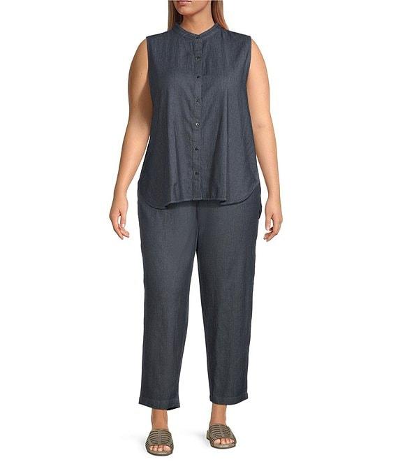 Eileen Fisher Plus Organic Cotton Twill Mandarin Collar Sleeveless Top Product Image