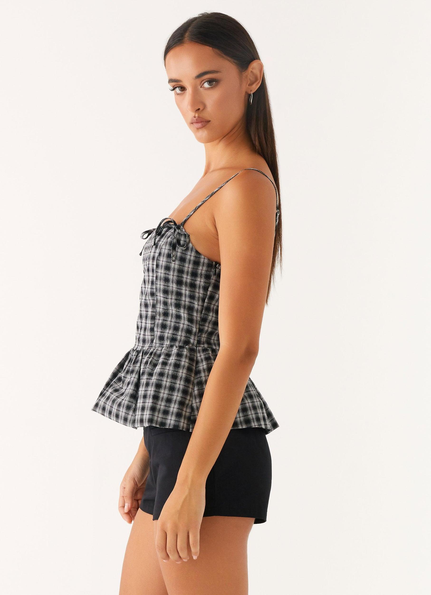 Laura Top - White Black Check Product Image