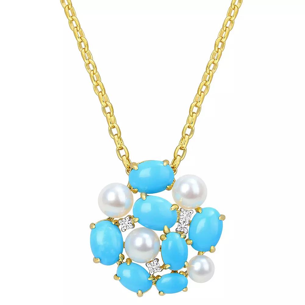 Stella Grace 18k Gold Over Silver Freshwater Cultured Pearl, Lab-Created Turquoise & Lab-Created White Sapphire Pendant Necklace, Women's,  Product Image