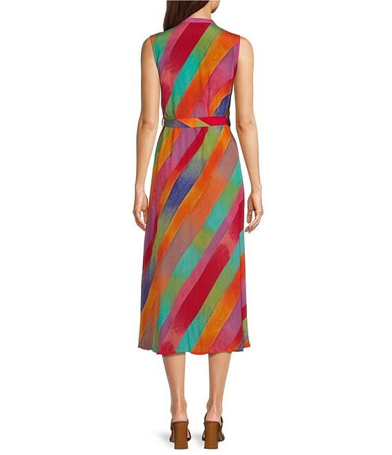 APNY Woven Printed Mandarin Collar Sleeveless Midi A-Line Dress Product Image