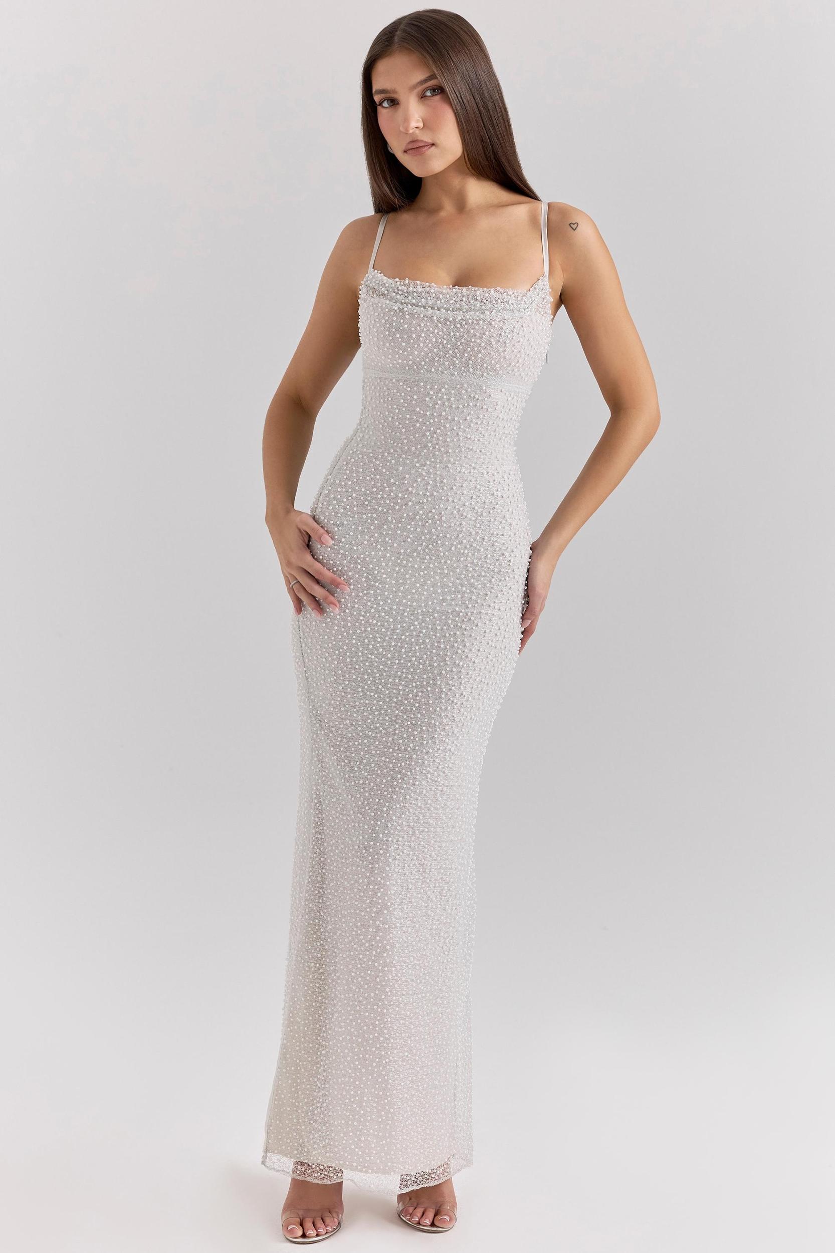 Calla  silver pearl embellished maxi dress Product Image