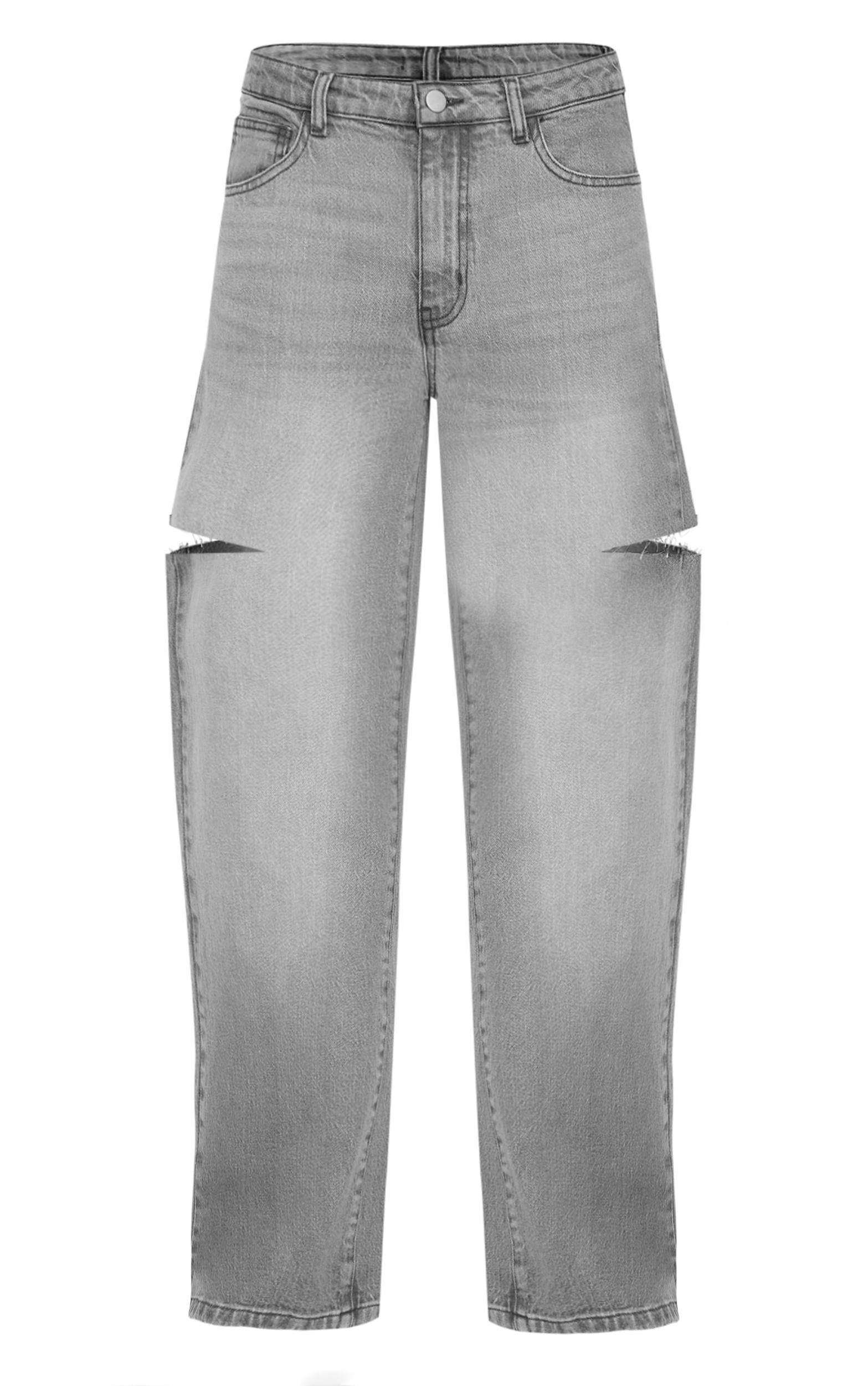 Washed Grey Thigh Split Wide Leg Style Jeans Product Image