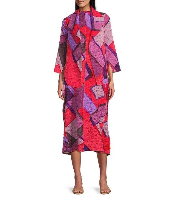 IC Collection Waffle Knit Geometric Color Block Open Collar Bracelet Sleeve Jacket Product Image