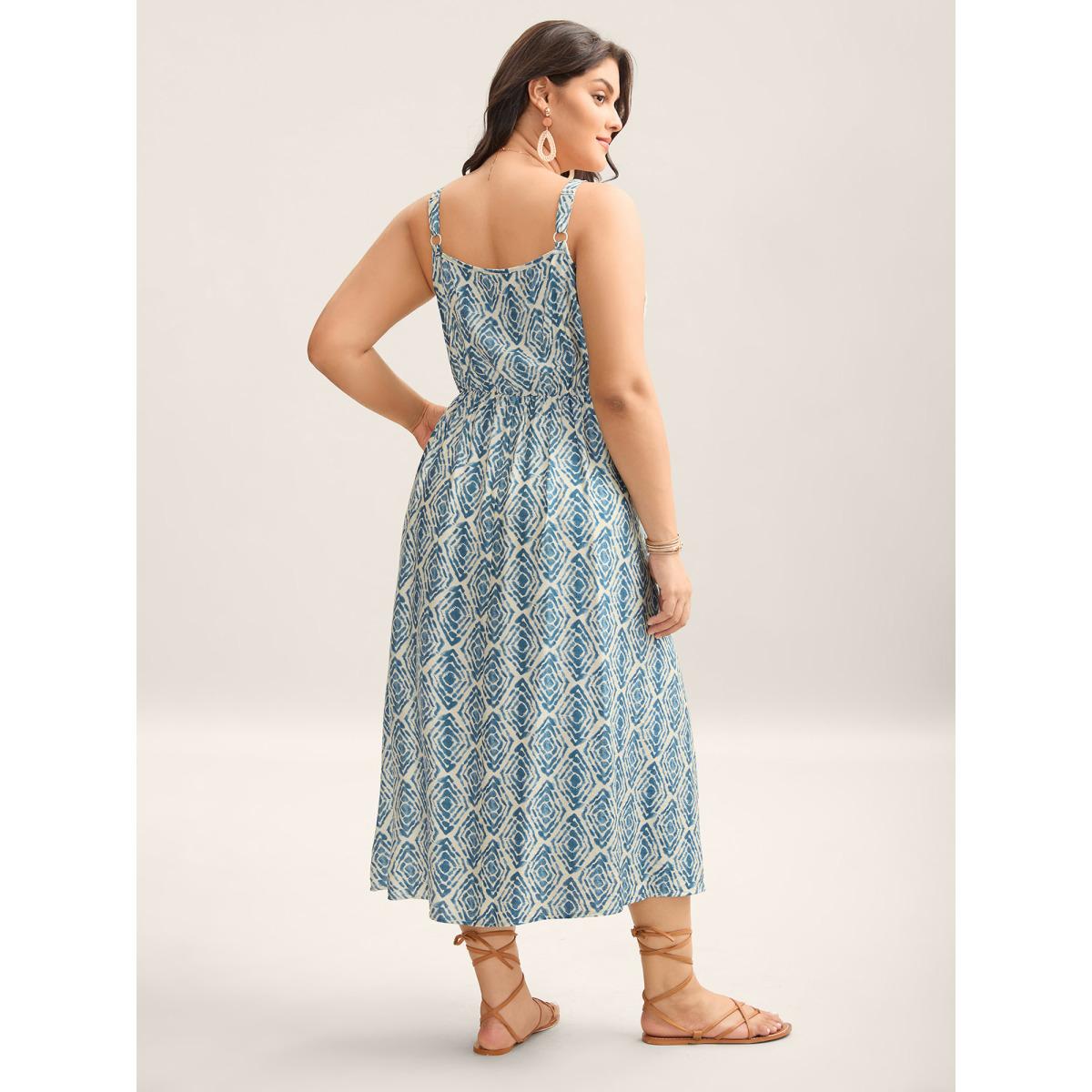Plus Size Wavy Print Cami Flowy Maxi Dress Mediumblue Women Boho V-neck Sleeveless Curvy BloomChic 12/L Product Image