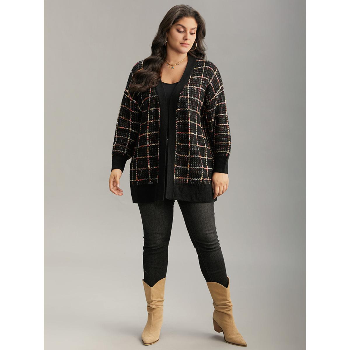 Plus Size Heather Plaid Elastic Cuffs Cardigan Multicolor Women Casual Loose Long Sleeve Festival-Christmas Cardigans BloomChic 30/6X Product Image