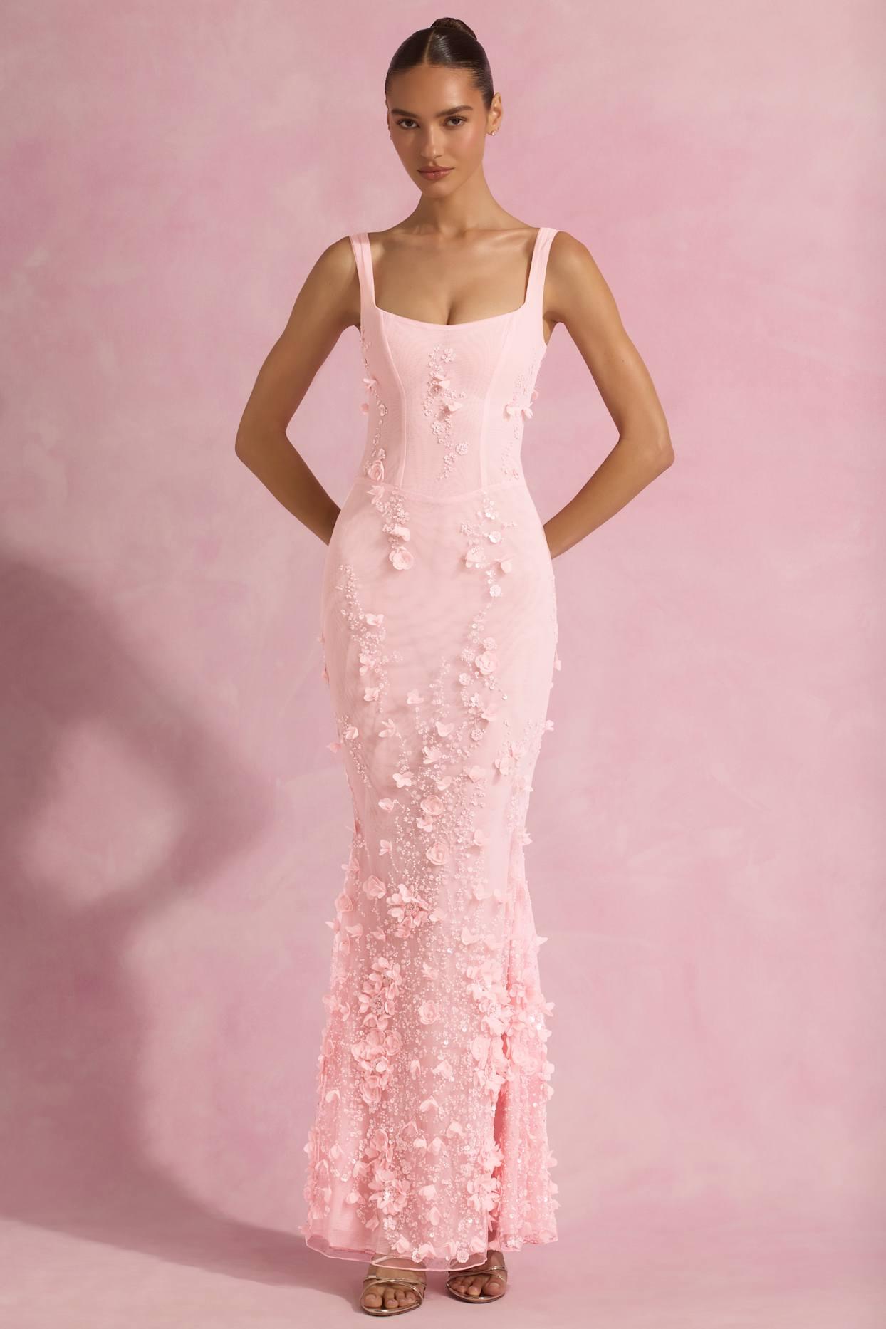 Embellished Fishtail Corset Gown in Pink Product Image